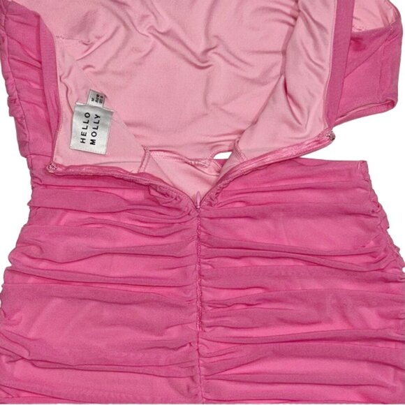 NWT Hello Molly Cupids Kiss Dress Pink One Shoulder Mini Ruched Bodycon Sexy M 6 - Picture 9 of 12